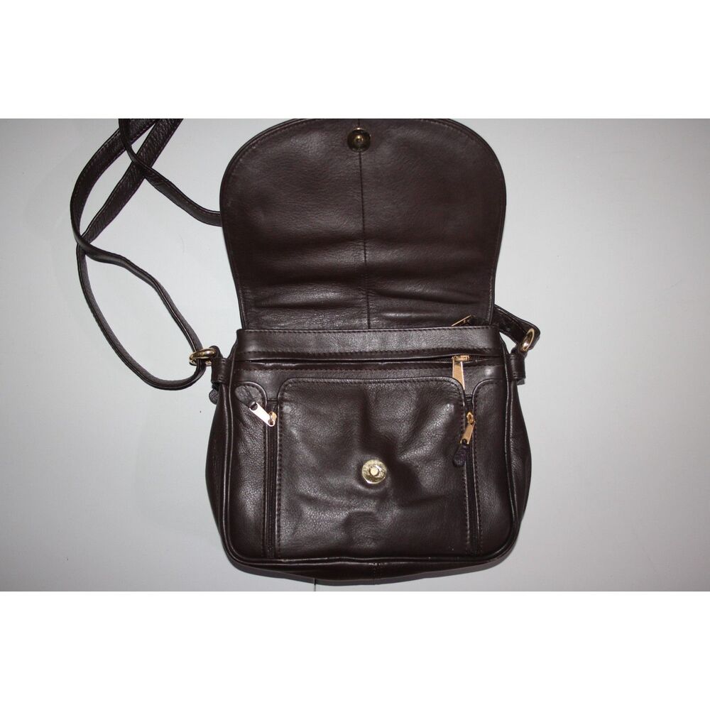 Vintage ILI New York Brown Leather Organizer Crossbody Bag Multi Pocket